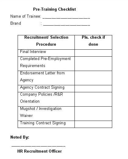 Pre-Training Checklist