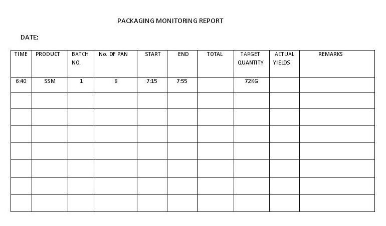 Packaging Monitoring Report (sample)